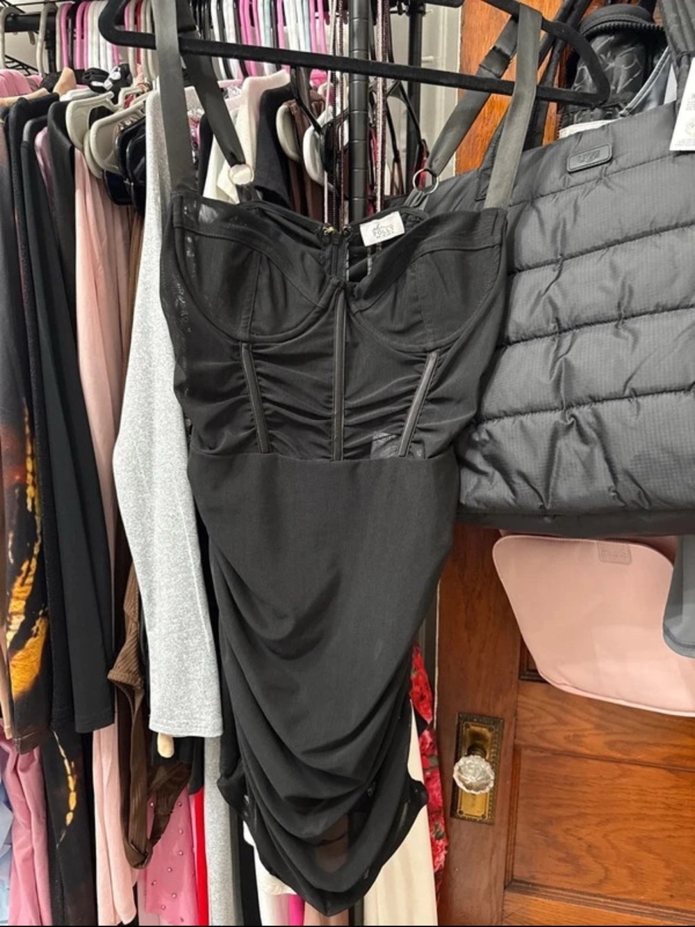 Oh Polly Black Ruched Bustier Mini Dress